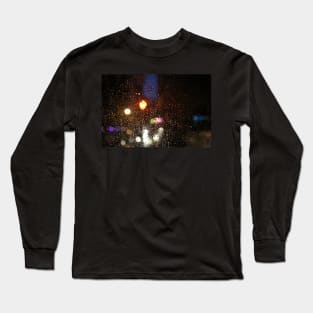 Deatil of raindrops on a car windshield at night Long Sleeve T-Shirt